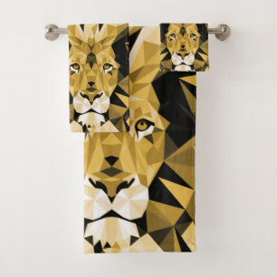 Brown Geometric Lion Bath Towel Set