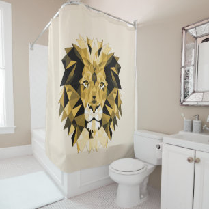 Brown Geometric Lion Head Shower Curtain