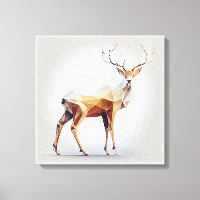 Brown Geometric Low Poly Deer Canvas Print (Front)