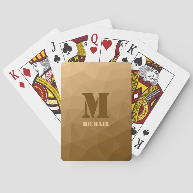 Brown geometric mesh pattern Monogram Playing Cards (Back)