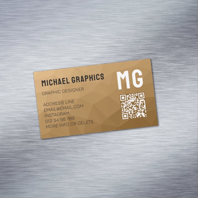 Brown geometric mesh pattern QR code Magnetic Business Card (In Situ)