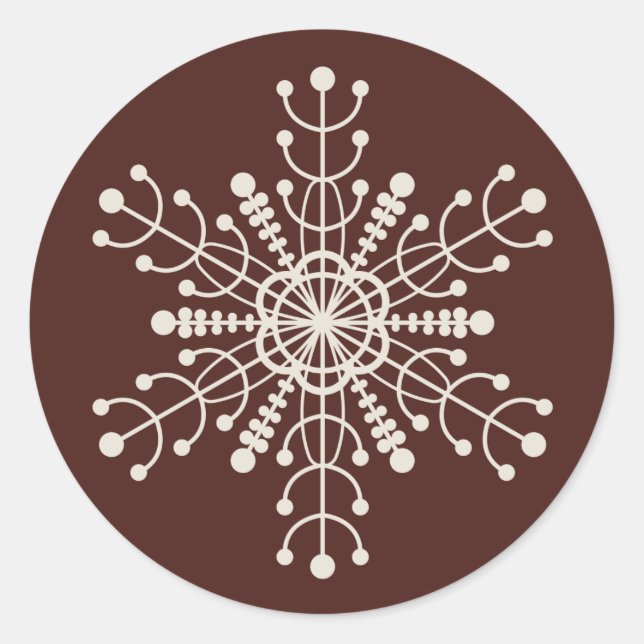 Brown Geometric Modern Snowflake Classic Round Sticker (Front)