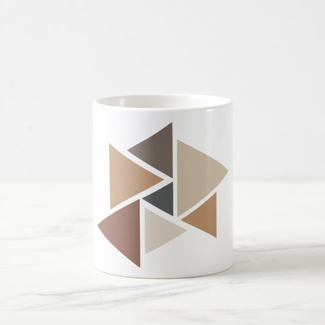 Brown Geometric Pattern White Coffee Mug (Center)
