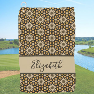 Brown Geometric pattern with custom name ladies Golf Towel