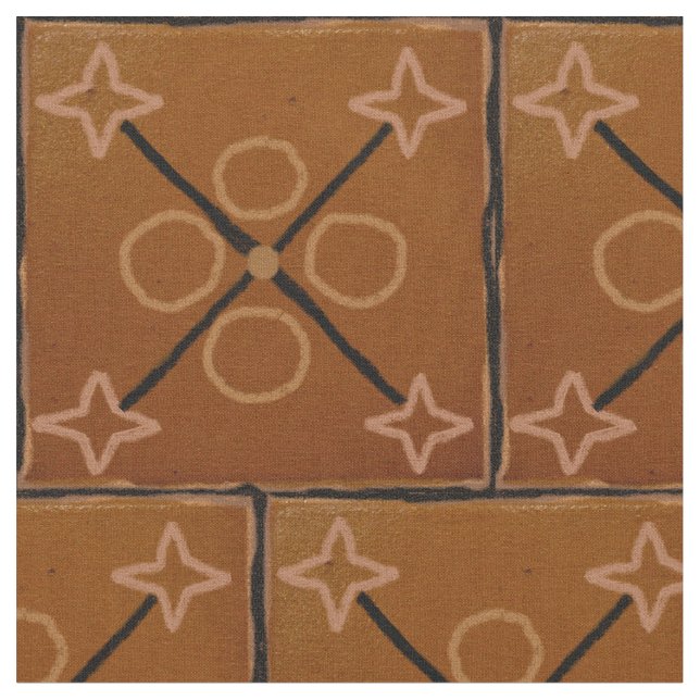 Brown Geometric Patterns Cotton Fabric (Close Up)