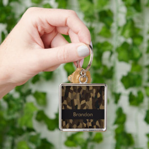 Brown geometric shapes pattern Sticker Keychain