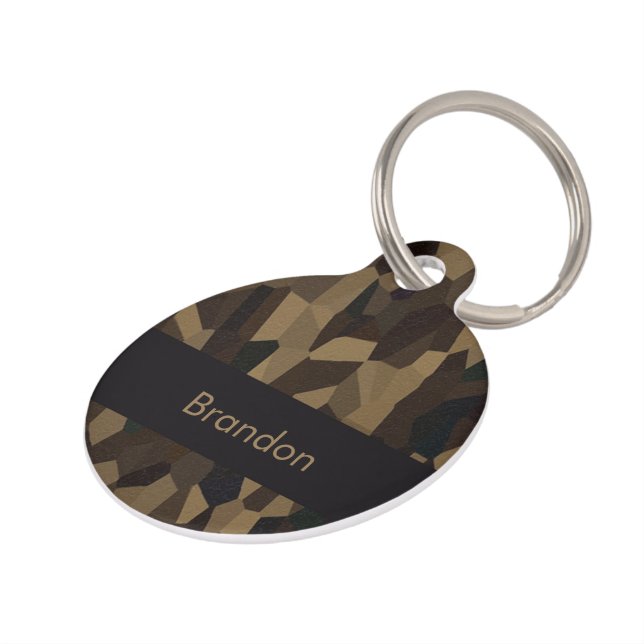 Brown geometric shapes pattern Sticker Pet Tag (Side)