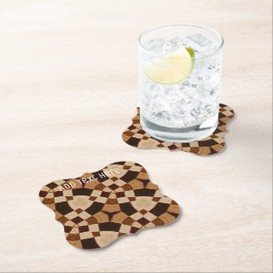 Brown Geometric Wood Pattern Paper Coaster