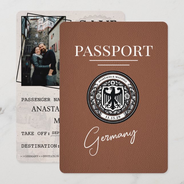Brown Germany Passport Save The Date (Front/Back)