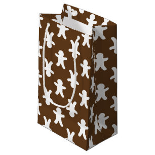 Brown Gingerbread Patterned Christmas Small Gift Bag