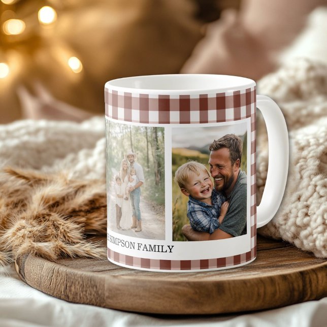 Brown Gingham 3 Photo Coffee Mug (Brown Gingham 3 Photo Coffee Mug)