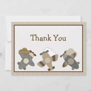 Brown Gingham Airplanes Thank You Card