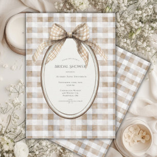 Brown Gingham Bow Frame Vintage Bridal Shower Invitation