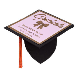 Brown Gingham Bow Graduation Cap Topper