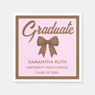 Brown Gingham Bow Graduation Party Napkin