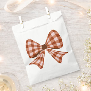 Brown gingham bow pattern favour bag