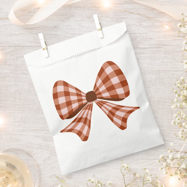 Brown gingham bow pattern  favour bag (Clipped)