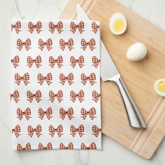 Brown gingham bow pattern  kitchen towel (Quarter Fold)