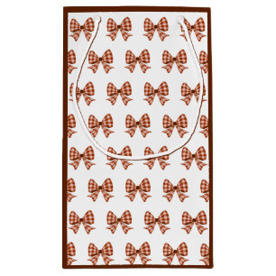 Brown gingham bow pattern  small gift bag