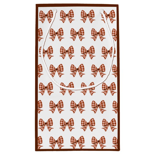 Brown gingham bow pattern  small gift bag (Back)