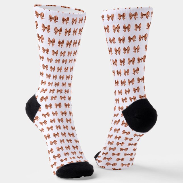 Brown gingham bow pattern socks (Angled)
