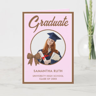 Brown Gingham Bow Photo Graduation  Card