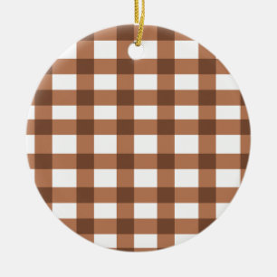 Brown Gingham Ceramic Ornament