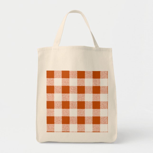Brown Gingham Check Pattern Tote Bag (Front)