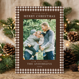 Brown Gingham Christmas Photo Holiday Card