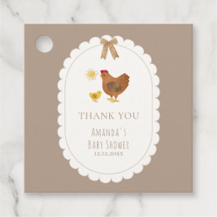 Brown Gingham Cottagecore Hen Chick Baby Shower  Favour Tags