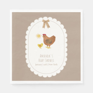 Brown Gingham Cottagecore Hen Chick Baby Shower  Napkin