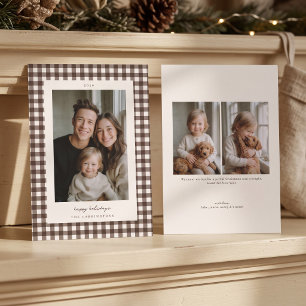 Brown Gingham Holiday Photo Card