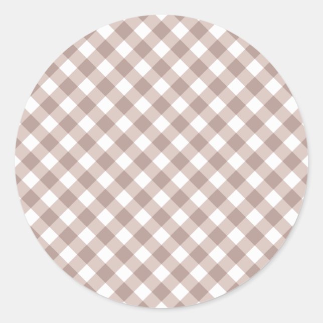 Brown Gingham Pattern Classic Round Sticker (Front)