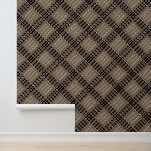 Brown Gingham Plaid Neutral  Wallpaper (Application)
