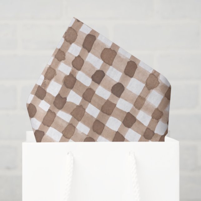 Brown Gingham Plaid Watercolor Trendy Tissue Paper (Gift Bag)
