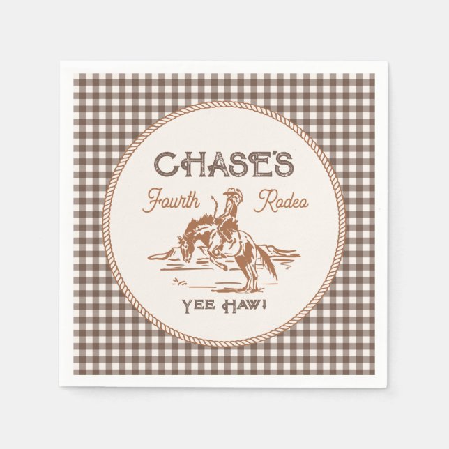 Brown Gingham Rodeo Paper Napkins (Front)