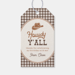 Brown Gingham Rope Rodeo Thank You Tag