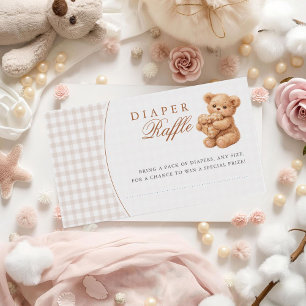 Brown Gingham Teddy Bear Neutral Baby Shower Paper Enclosure Card