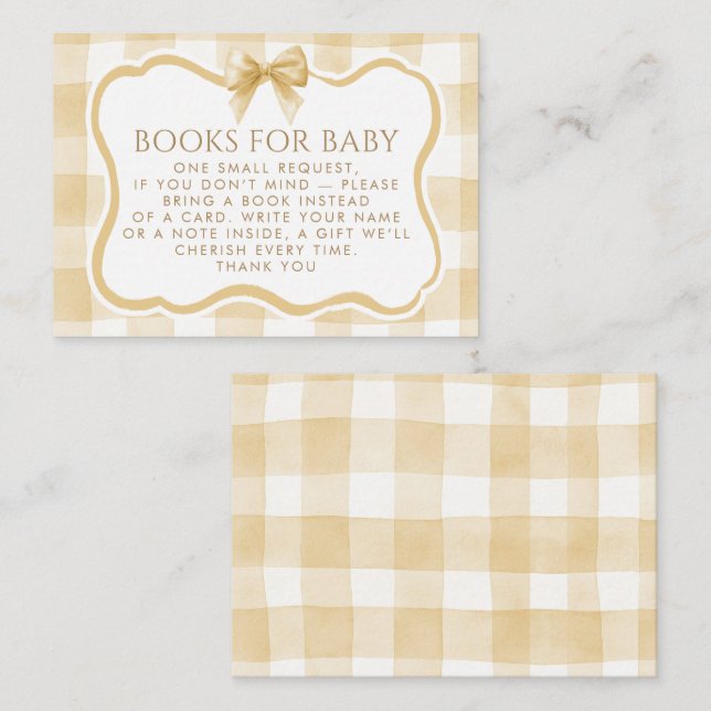 Brown Gingham Wavy Frame Bow Books For Baby Enclosure Card (Front/Back)