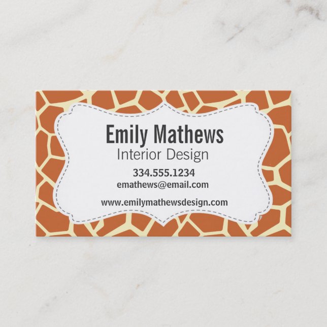 Brown Giraffe Pattern Business Card (Front)
