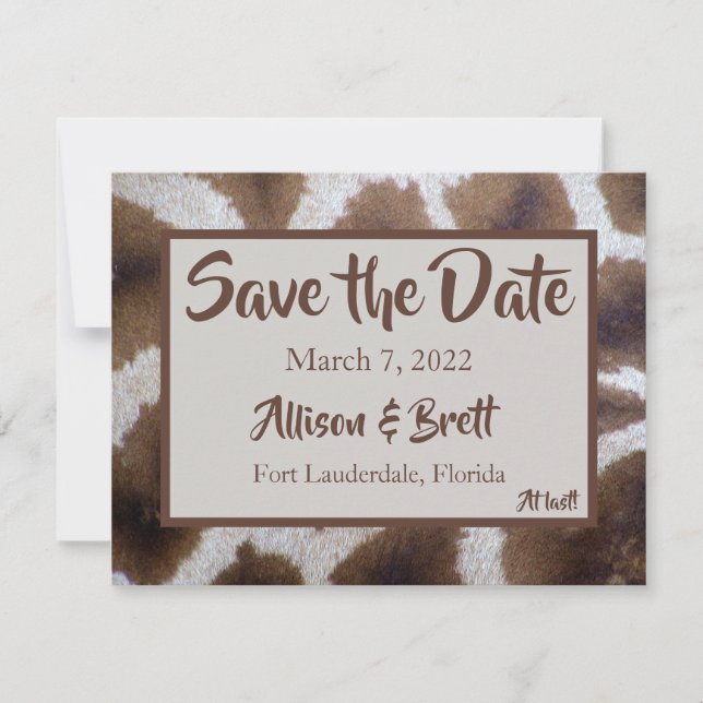 Brown Giraffe Save the Date Card (Front)