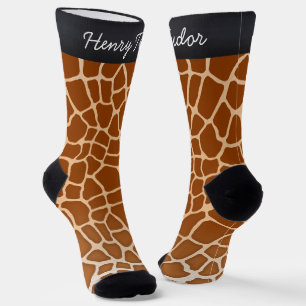 Brown Giraffe Spots Animal Print Personalized Name Socks
