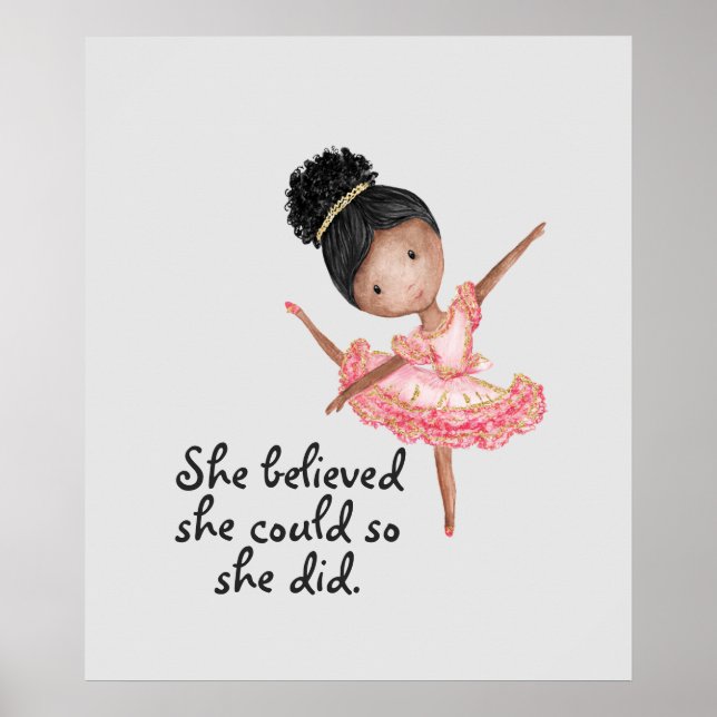 Brown Girl Ballerina with Quote Poster (Front)