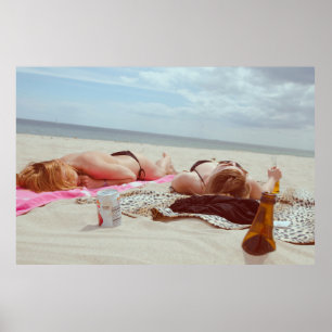 Brown glass bottle across two women poster