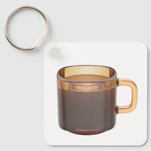 Brown glass coffee cup with brewed coffee keychain