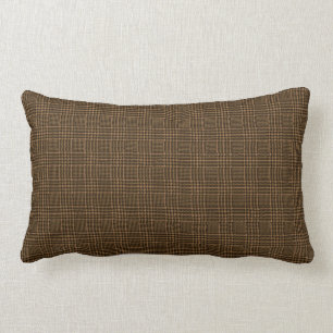 Brown Glen Check Houndstooth Plaid Pattern Lumbar Pillow