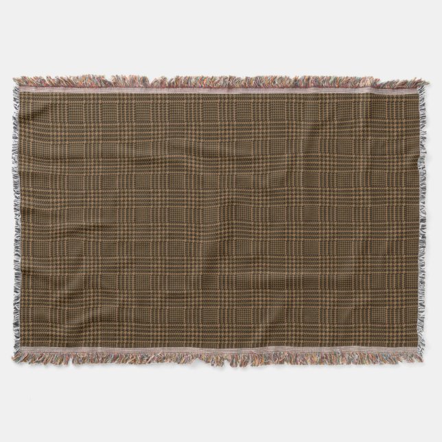 Brown Glen Check Houndstooth Plaid Pattern Throw Blanket (Front)