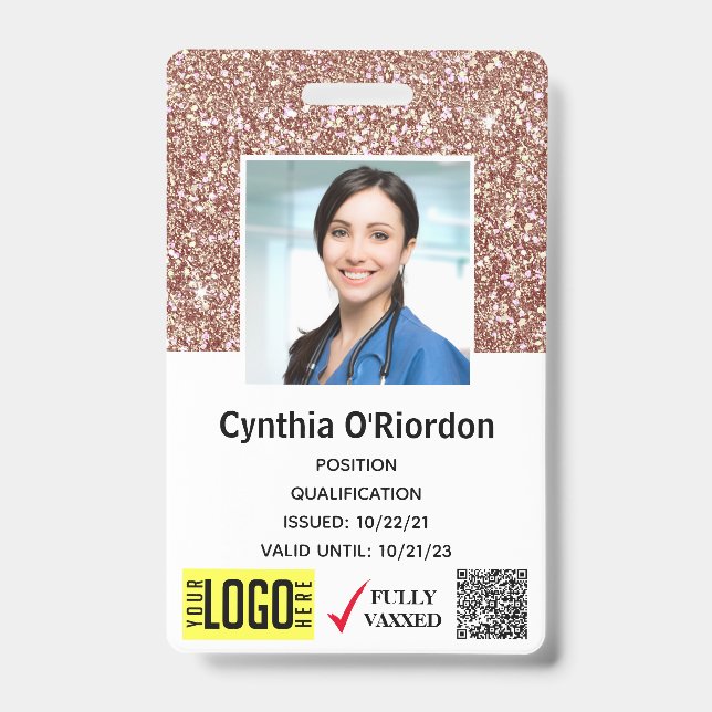 Brown Glitter Caregiver QR Barcode Photo ID Badge (Front)