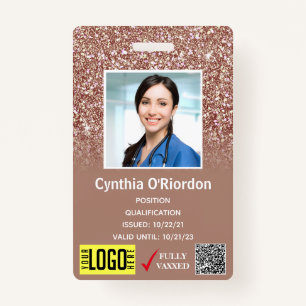 Brown Glitter Medical Photo ID QR Barcode Badge