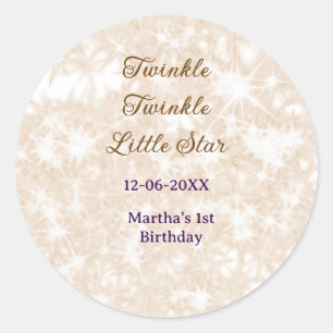 Brown glitter twinkle twinkle little star birthday classic round sticker